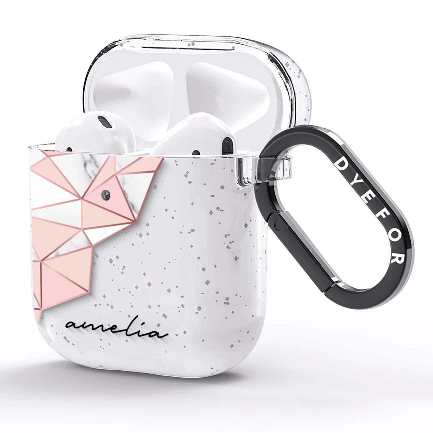 Geometric Pink Marble with Name AirPods Glitter Case Side Image