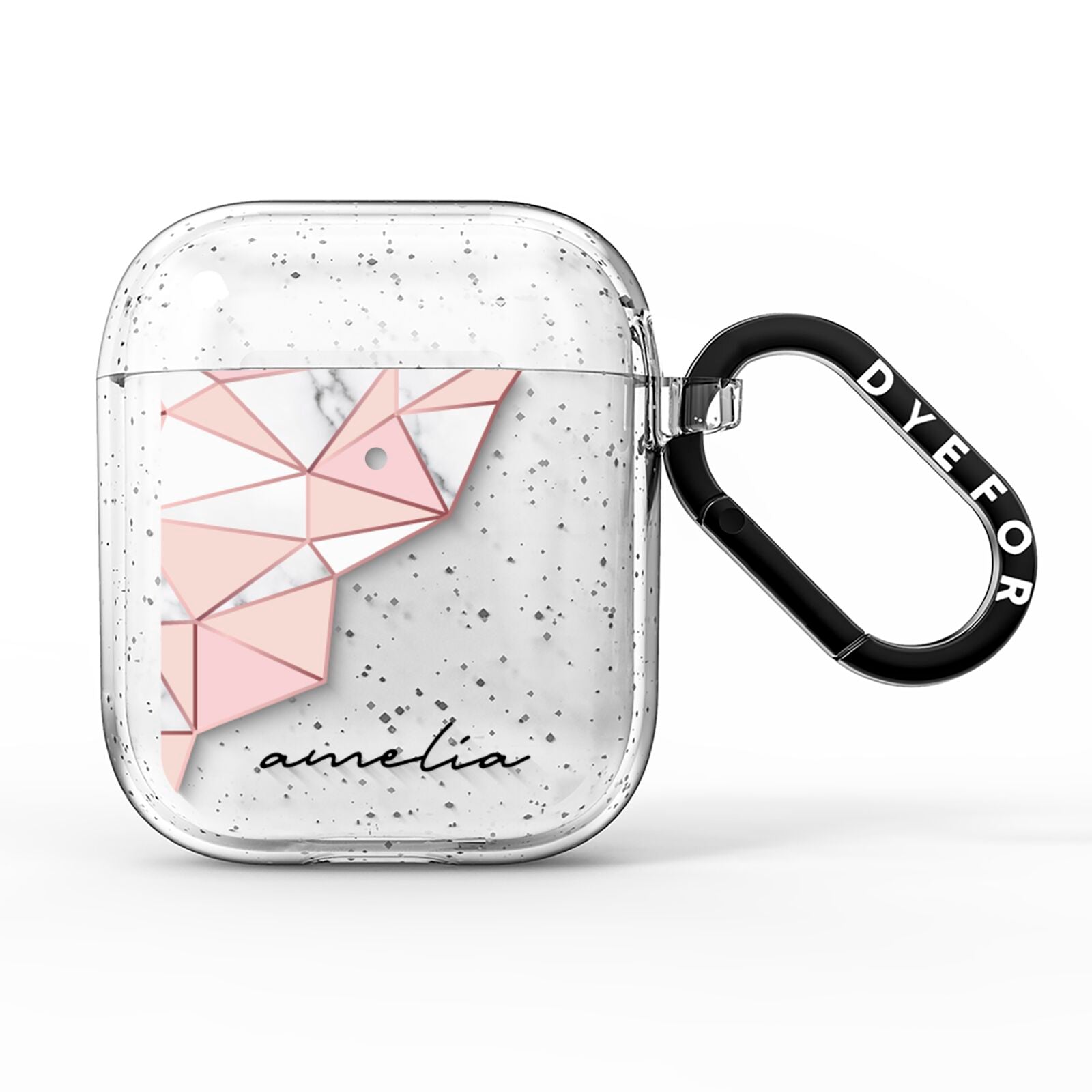 Geometric Pink Marble with Name AirPods Glitter Case
