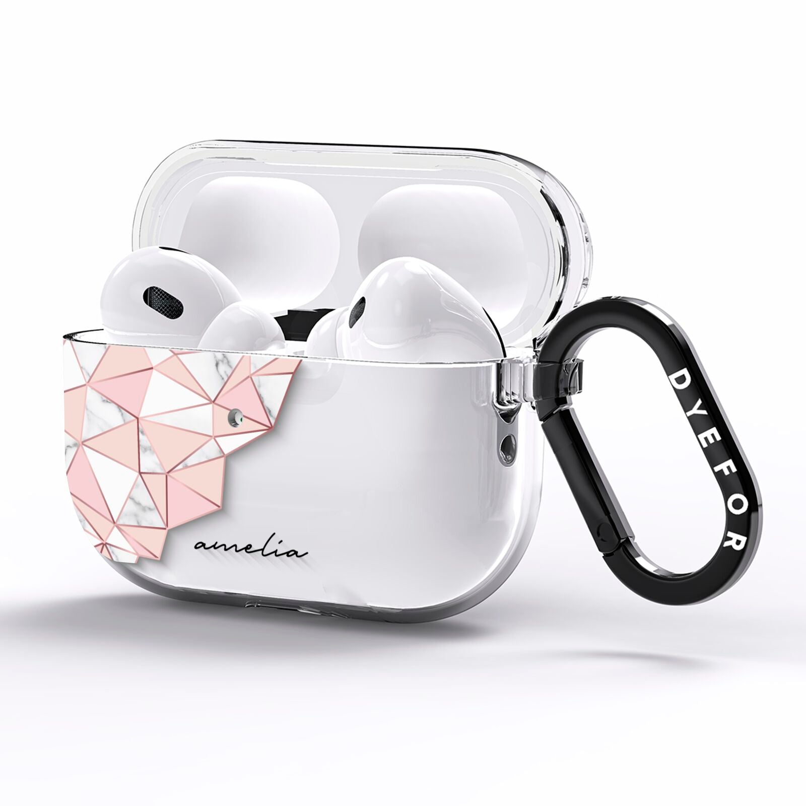 Geometric Pink Marble with Name AirPods Pro Clear Case Side Image
