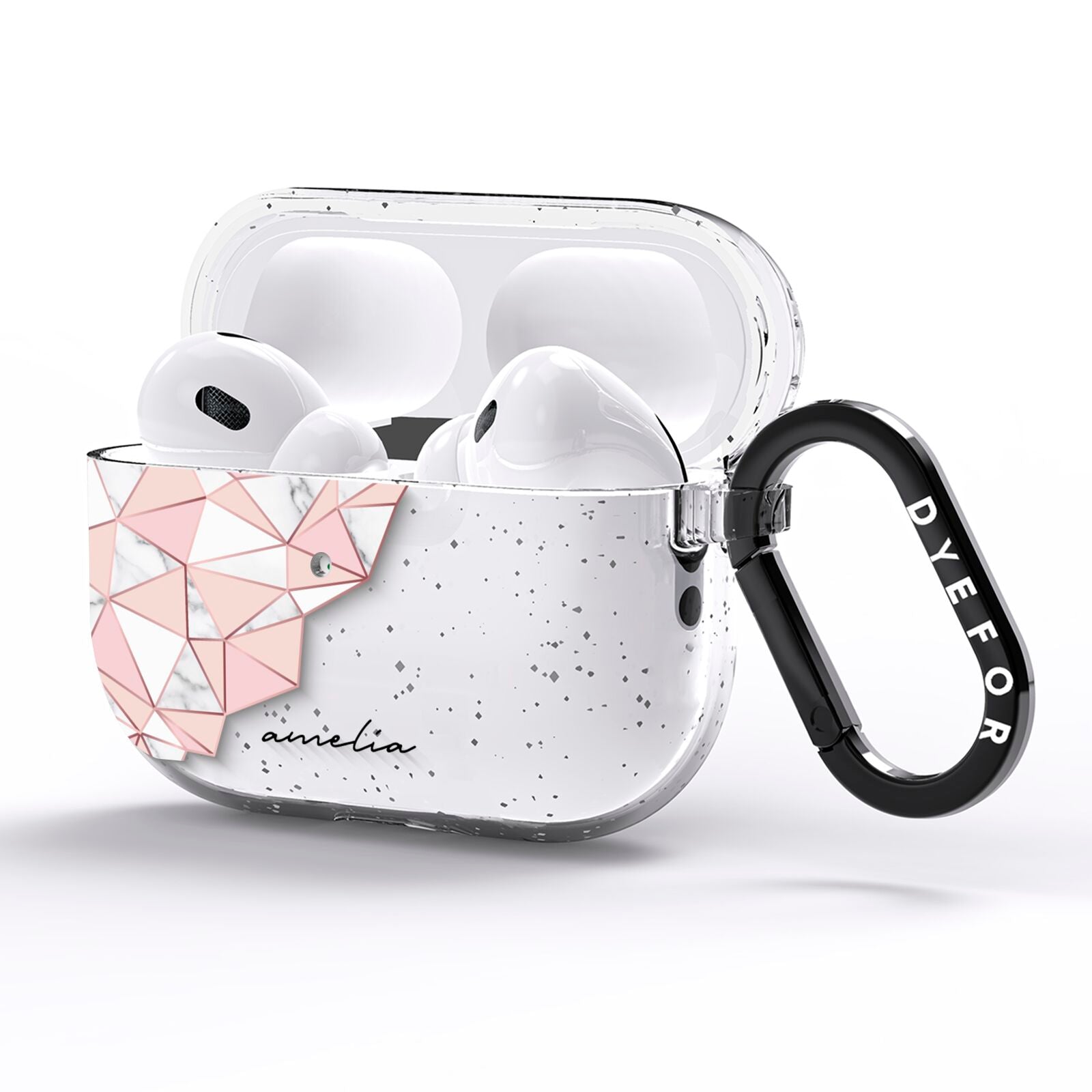 Geometric Pink Marble with Name AirPods Pro Glitter Case Side Image