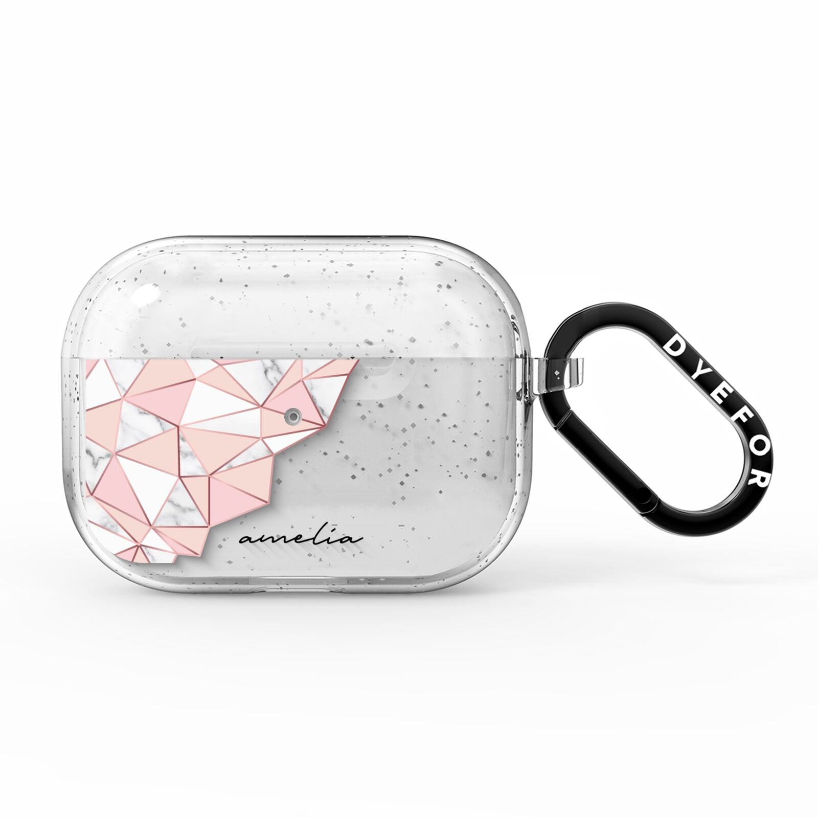 Geometric Pink Marble with Name AirPods Pro Glitter Case