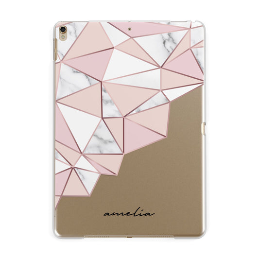 Geometric Pink Marble with Name Apple iPad Gold Case