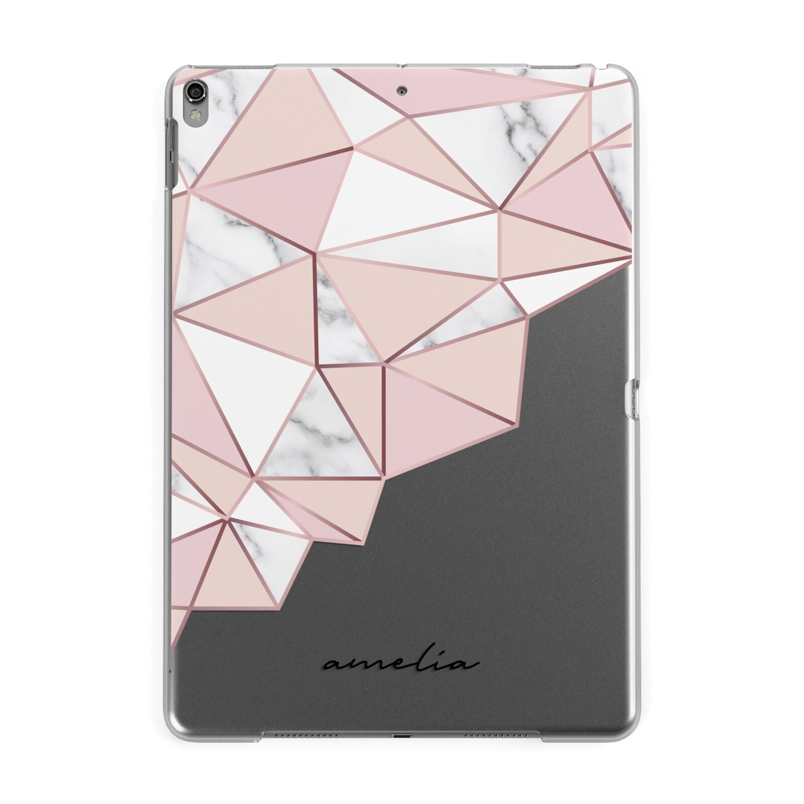 Geometric Pink Marble with Name Apple iPad Grey Case