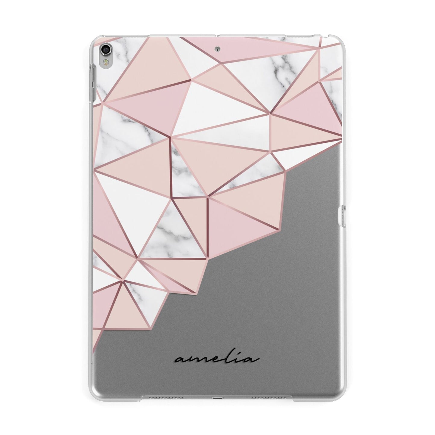 Geometric Pink Marble with Name Apple iPad Silver Case