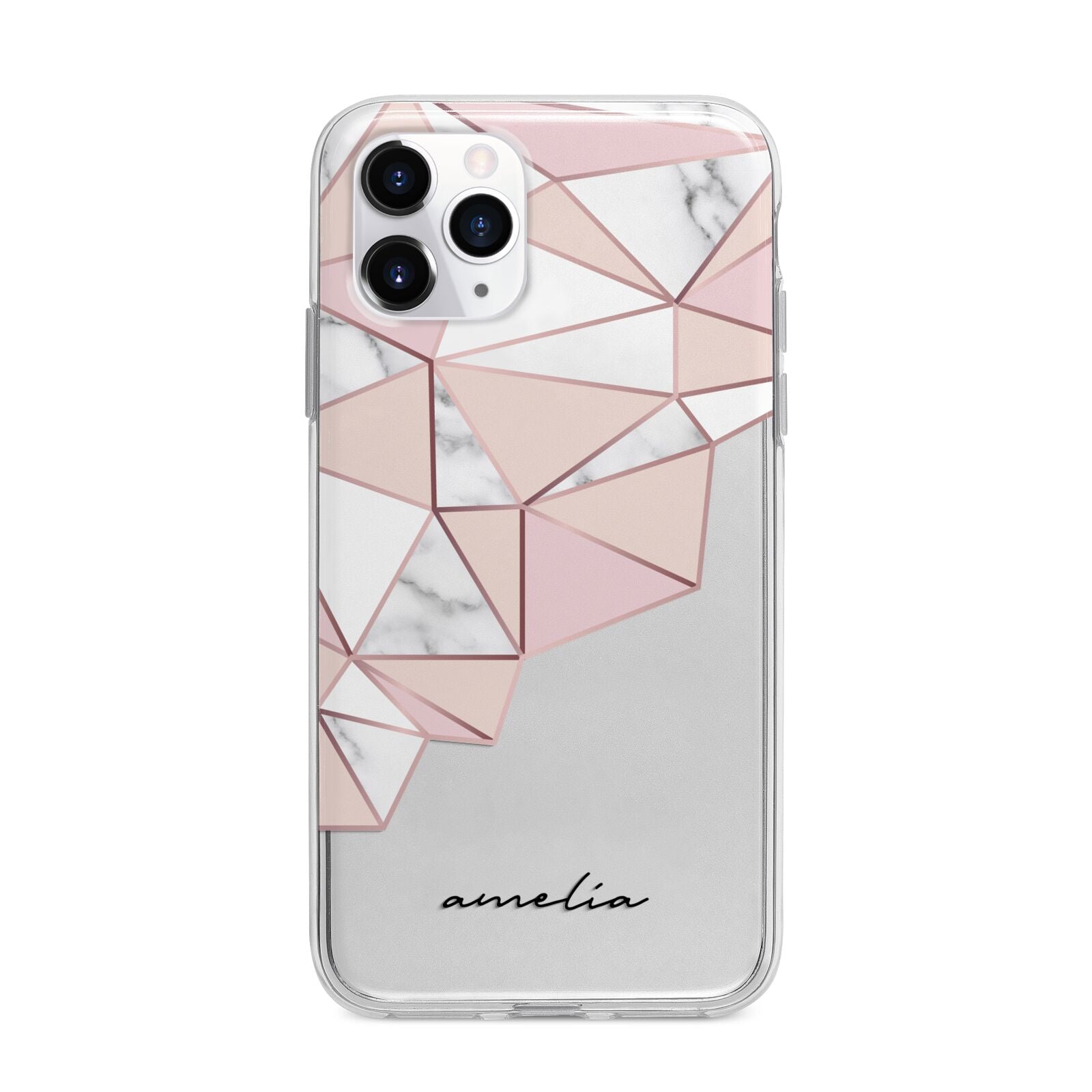 Geometric Pink Marble with Name Apple iPhone 11 Pro in Silver with Bumper Case