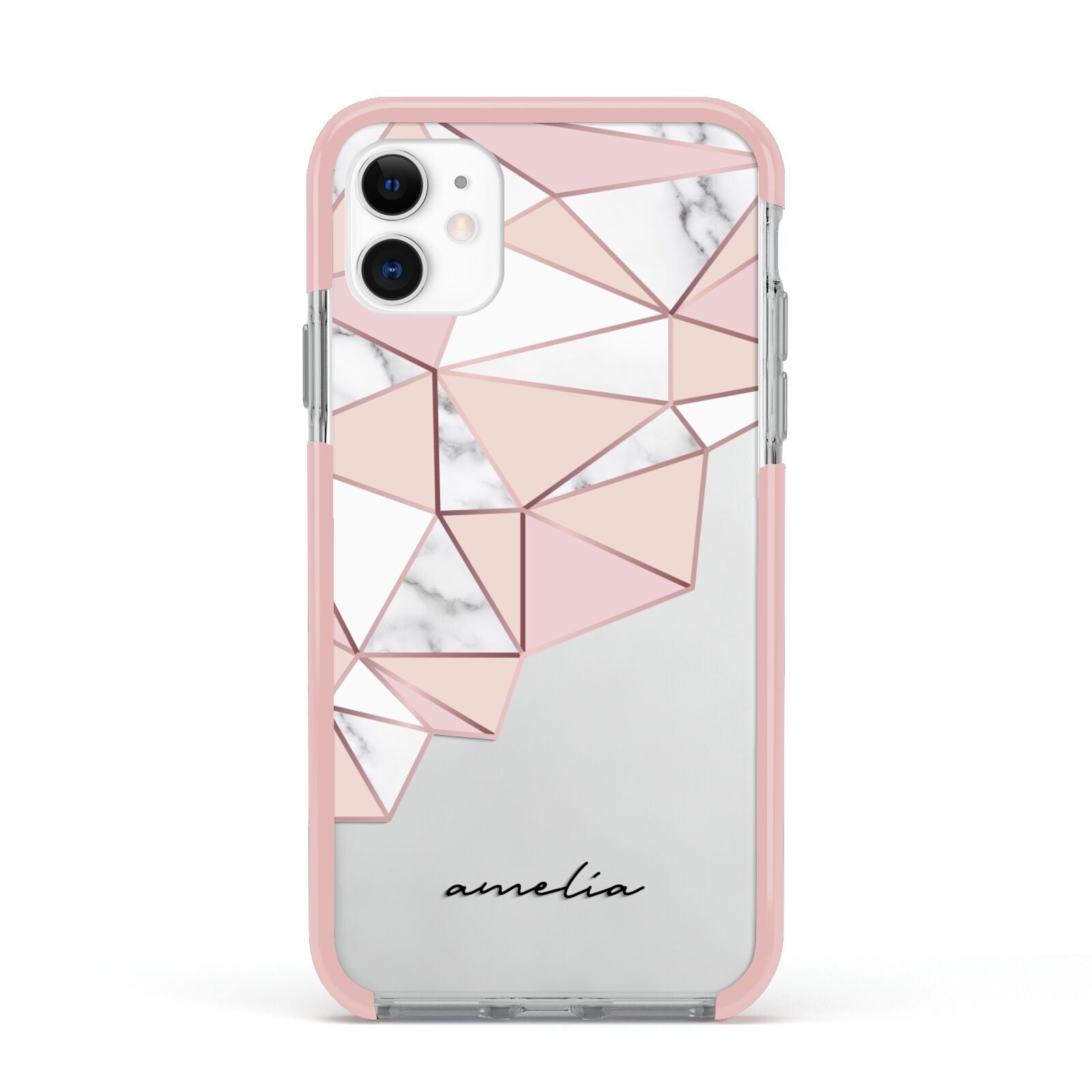 Geometric Pink Marble with Name Apple iPhone 11 in White with Pink Impact Case