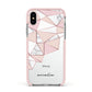 Geometric Pink Marble with Name Apple iPhone Xs Impact Case Pink Edge on Silver Phone