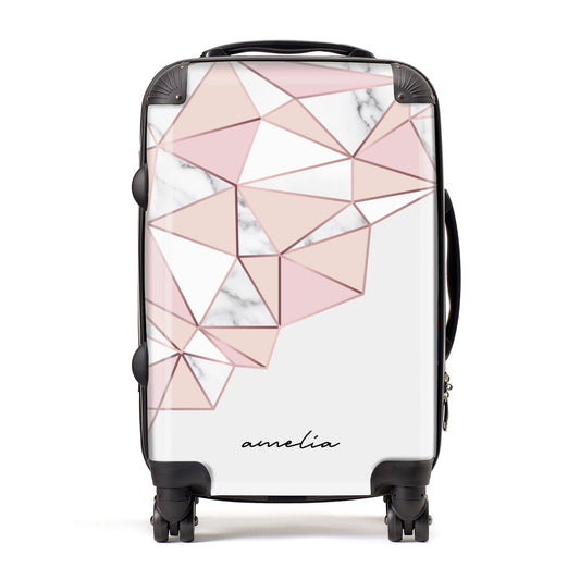 Geometric Pink Marble with Name Suitcase