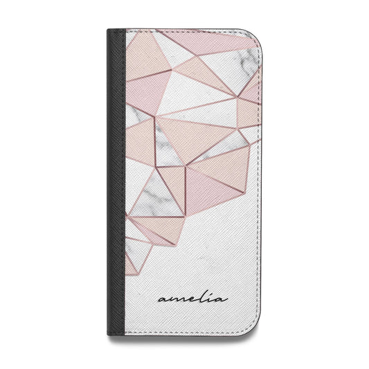 Geometric Pink Marble with Name Vegan Leather Flip Samsung Case