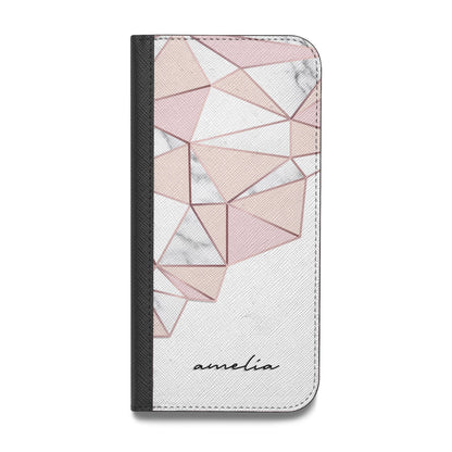 Geometric Pink Marble with Name Vegan Leather Flip iPhone Case
