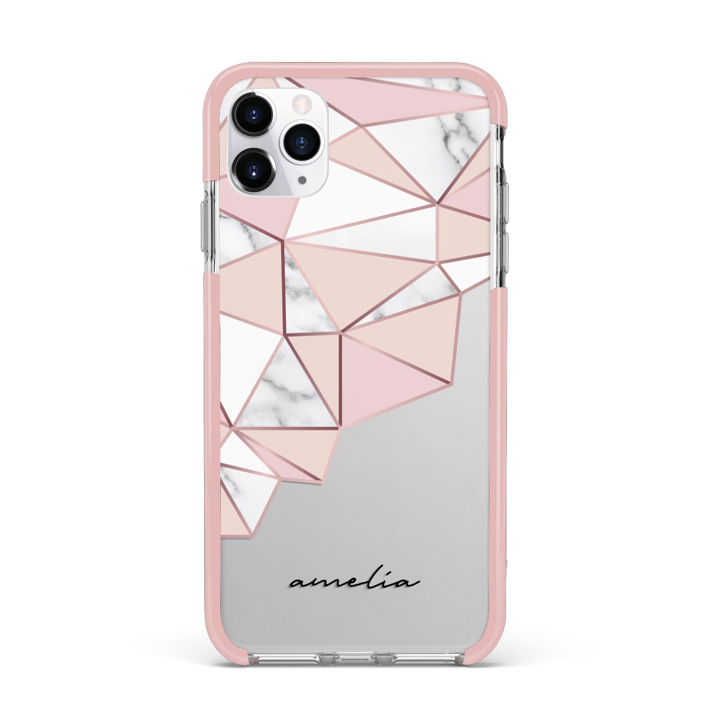 Geometric Pink Marble with Name iPhone 11 Pro Max Impact Pink Edge Case