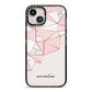 Geometric Pink Marble with Name iPhone 13 Black Impact Case on Silver phone