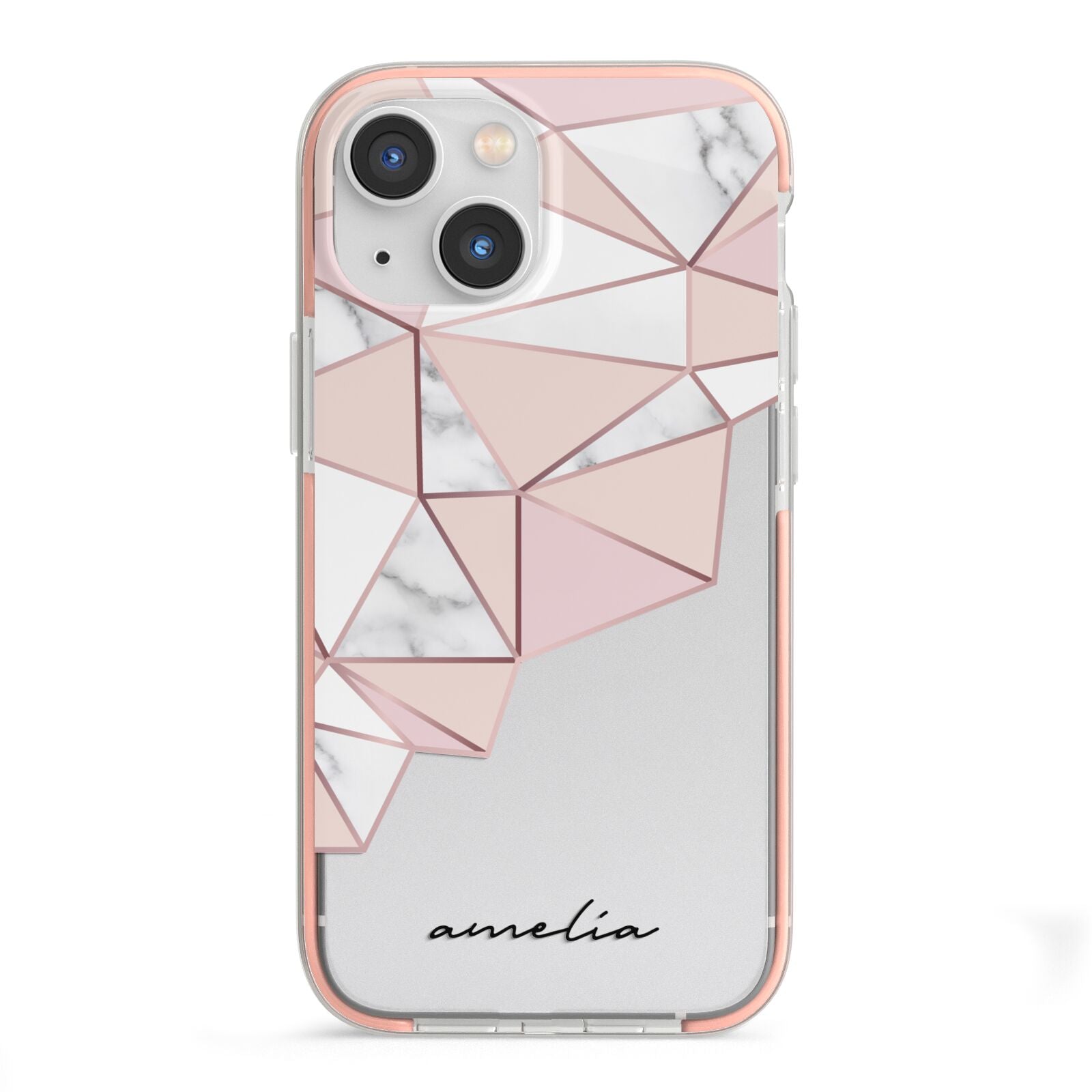 Geometric Pink Marble with Name iPhone 13 Mini TPU Impact Case with Pink Edges