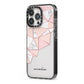 Geometric Pink Marble with Name iPhone 13 Pro Black Impact Case Side Angle on Silver phone