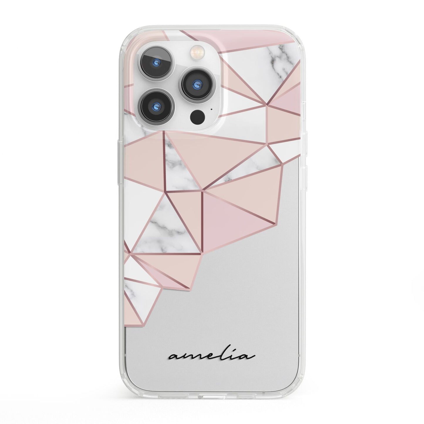 Geometric Pink Marble with Name iPhone 13 Pro Clear Bumper Case