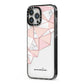 Geometric Pink Marble with Name iPhone 13 Pro Max Black Impact Case Side Angle on Silver phone