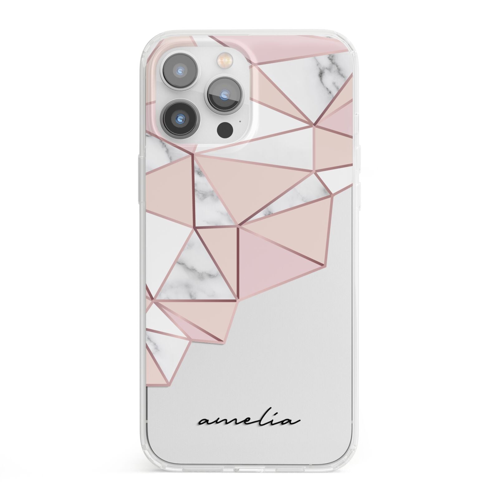 Geometric Pink Marble with Name iPhone 13 Pro Max Clear Bumper Case