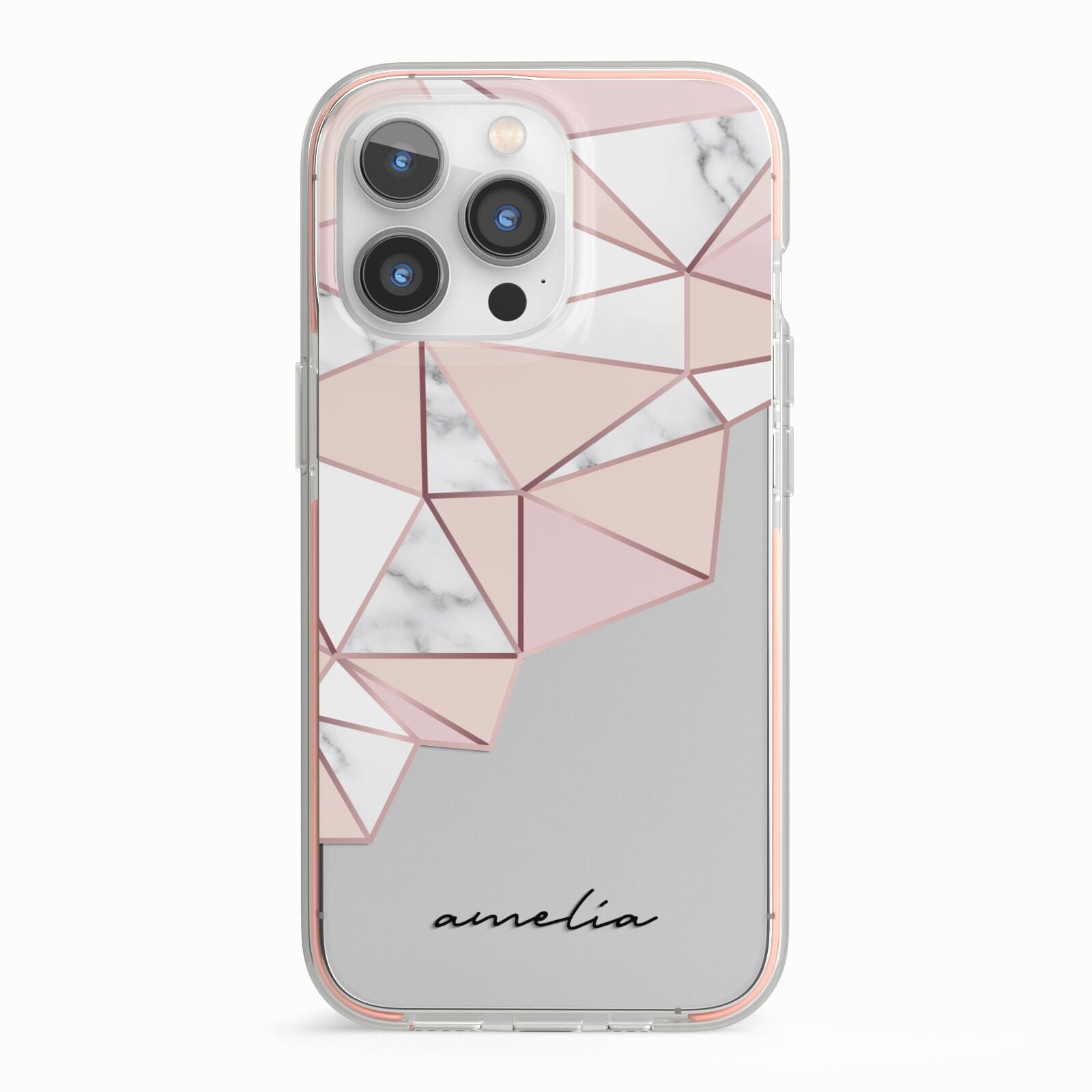 Geometric Pink Marble with Name iPhone 13 Pro TPU Impact Case with Pink Edges