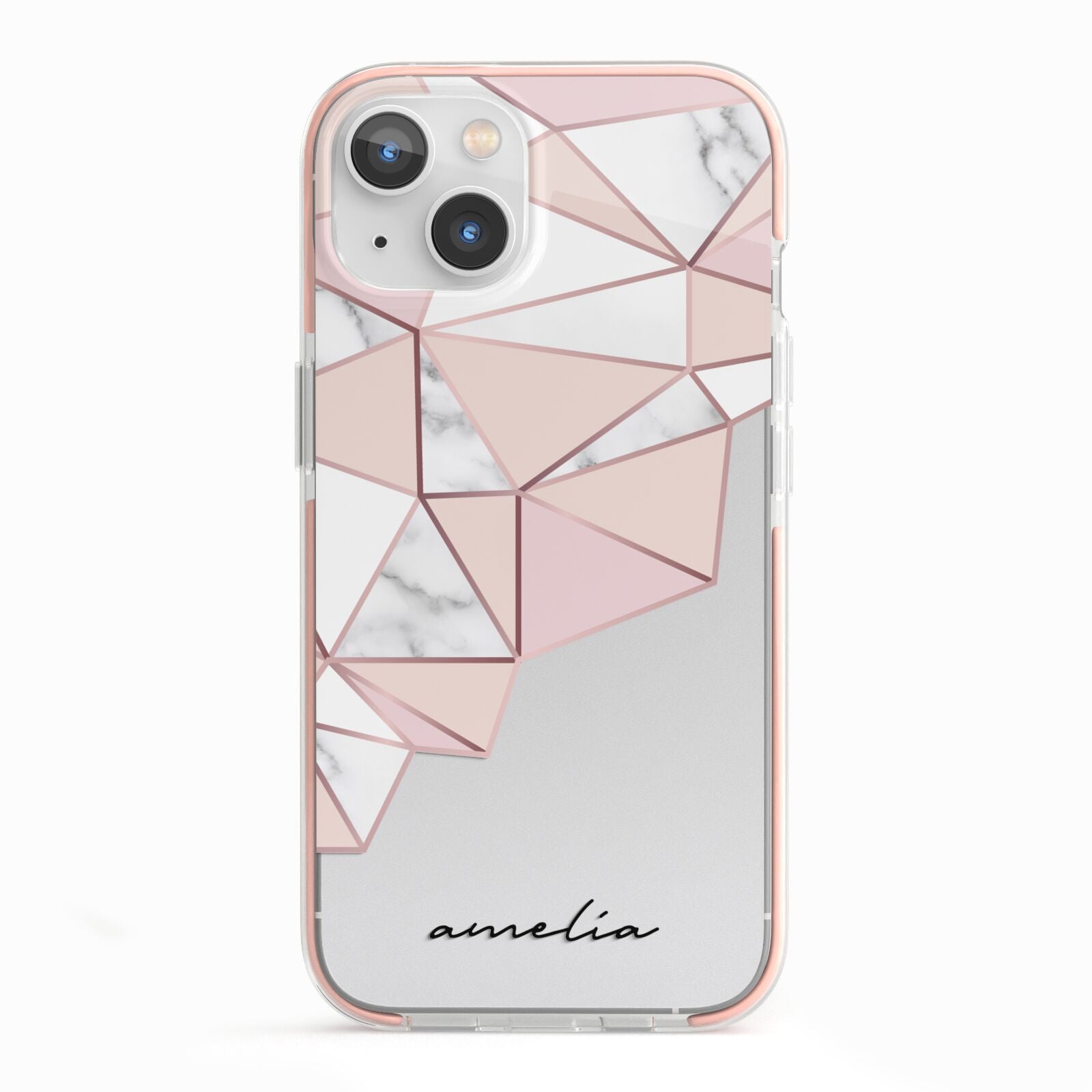 Geometric Pink Marble with Name iPhone 13 TPU Impact Case with Pink Edges