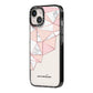Geometric Pink Marble with Name iPhone 14 Black Impact Case Side Angle on Silver phone