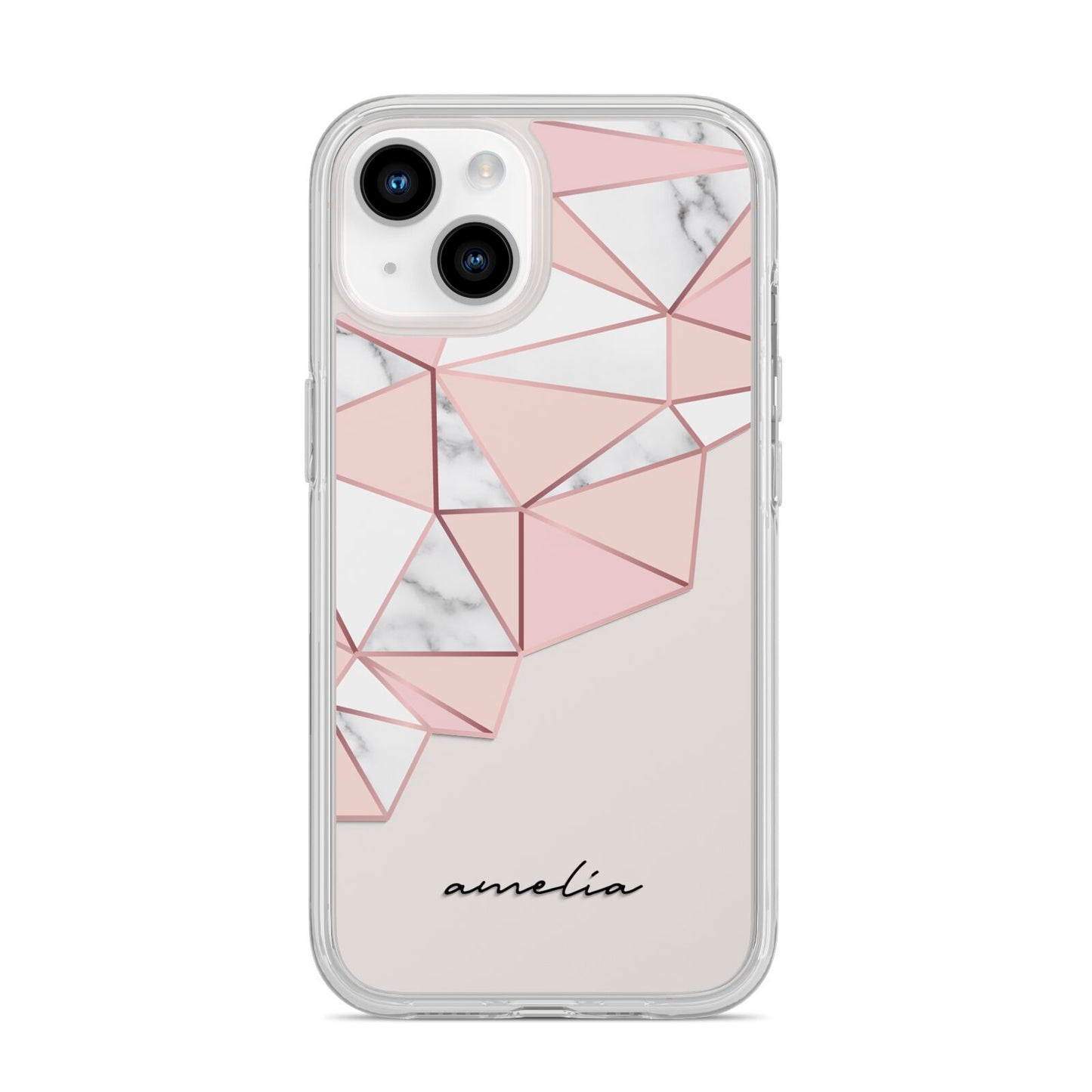 Geometric Pink Marble with Name iPhone 14 Clear Tough Case Starlight