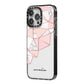 Geometric Pink Marble with Name iPhone 14 Pro Max Black Impact Case Side Angle on Silver phone