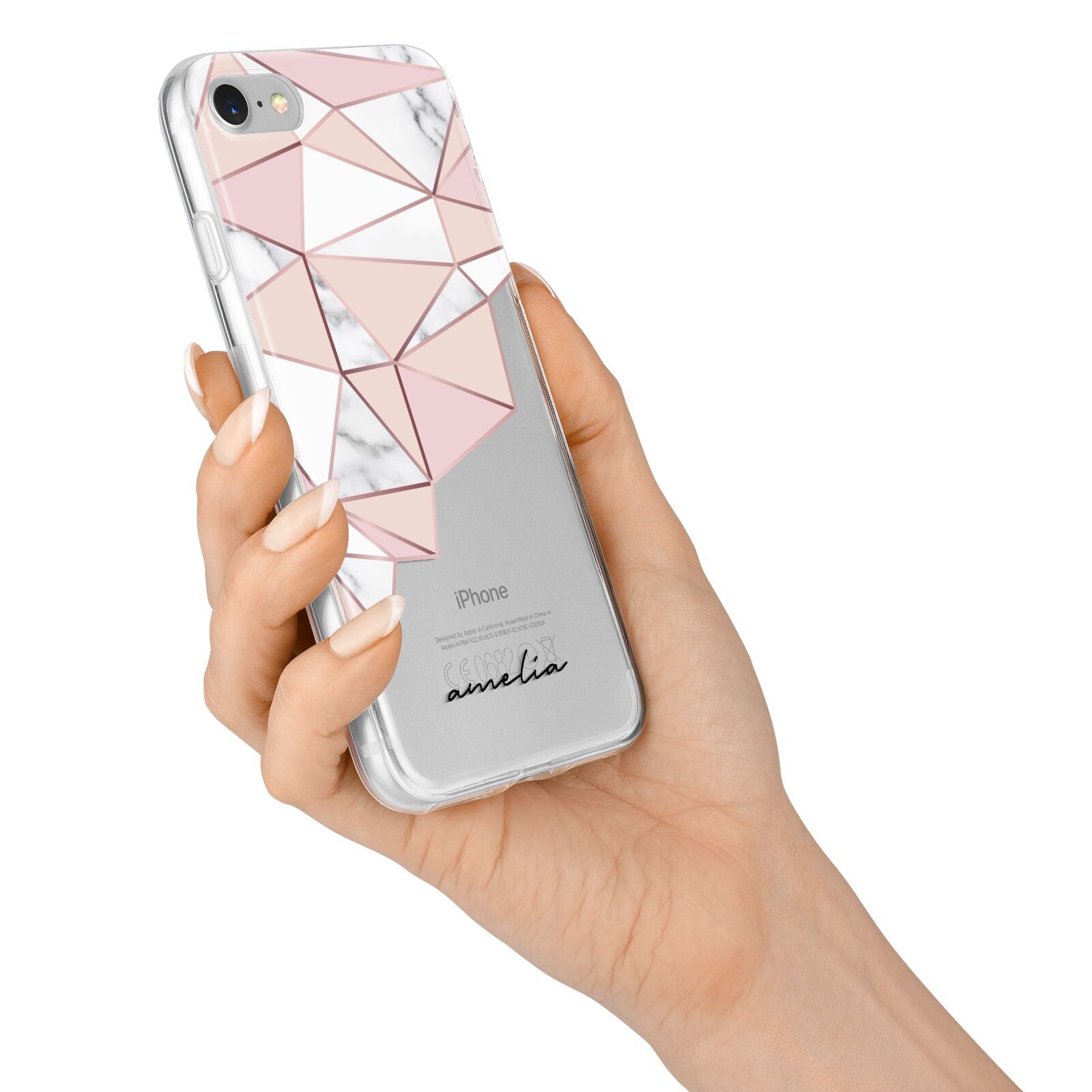 Geometric Pink Marble with Name iPhone 7 Bumper Case on Silver iPhone Alternative Image