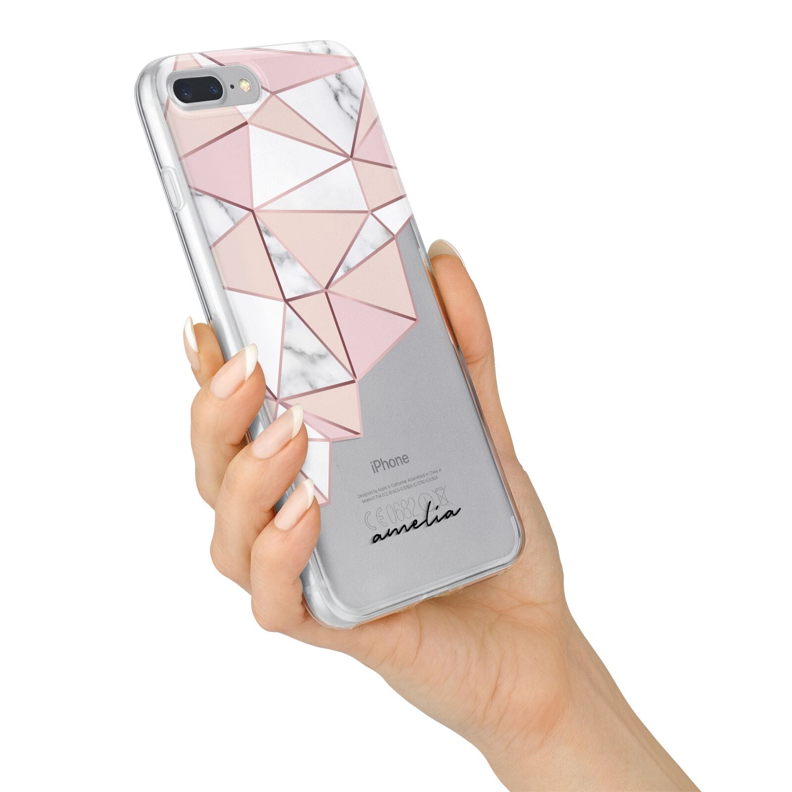 Geometric Pink Marble with Name iPhone 7 Plus Bumper Case on Silver iPhone Alternative Image