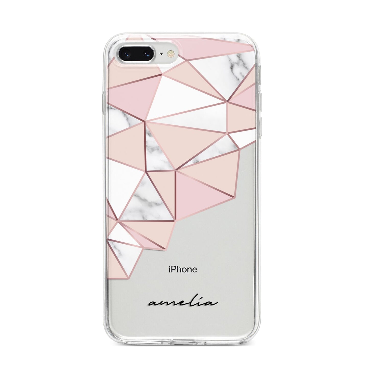 Geometric Pink Marble with Name iPhone 8 Plus Bumper Case on Silver iPhone
