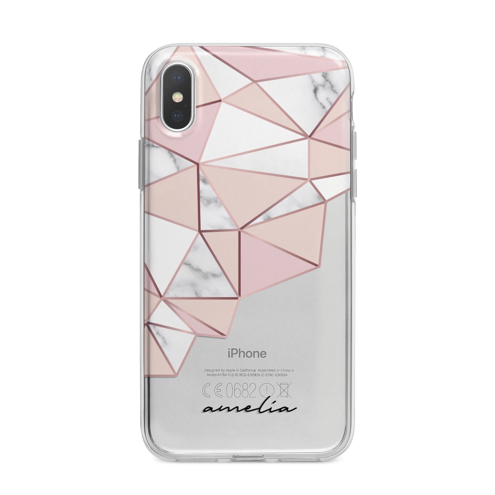 Geometric Pink Marble with Name iPhone X Bumper Case on Silver iPhone Alternative Image 1