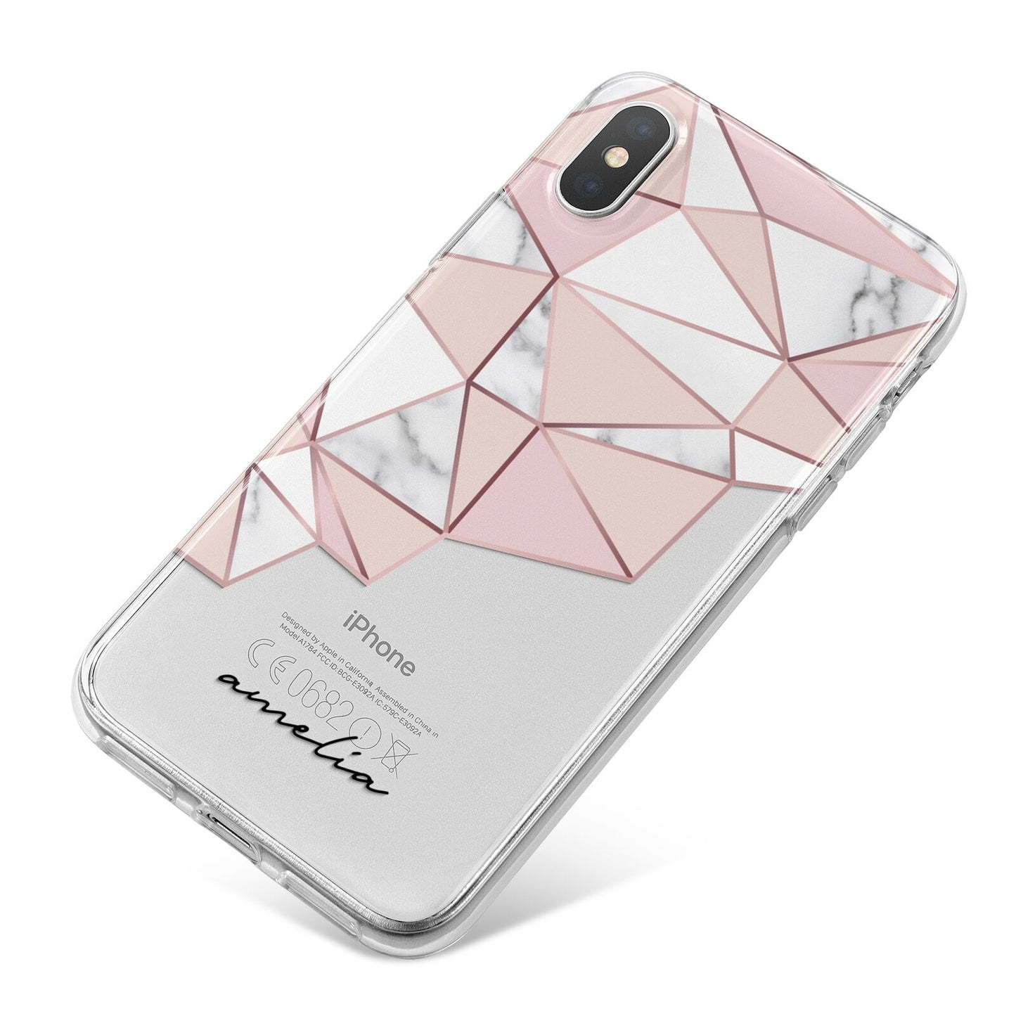 Geometric Pink Marble with Name iPhone X Bumper Case on Silver iPhone