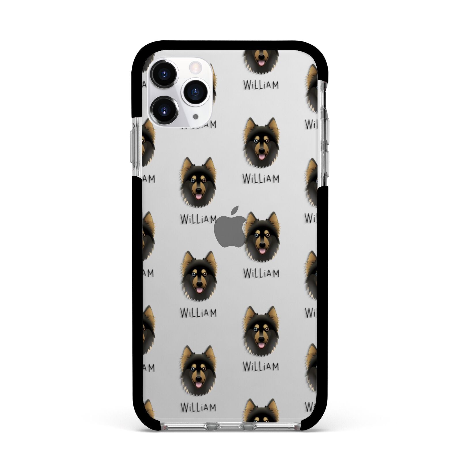 Gerberian Shepsky Icon with Name Apple iPhone 11 Pro Max in Silver with Black Impact Case