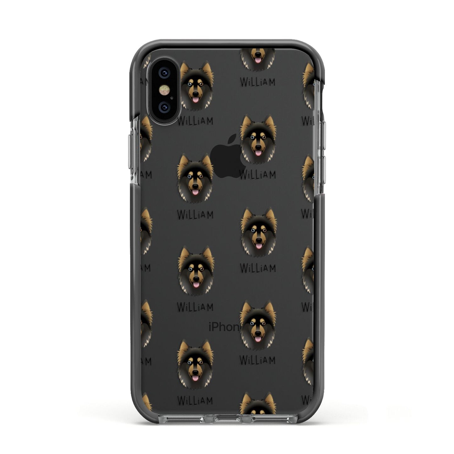 Gerberian Shepsky Icon with Name Apple iPhone Xs Impact Case Black Edge on Black Phone