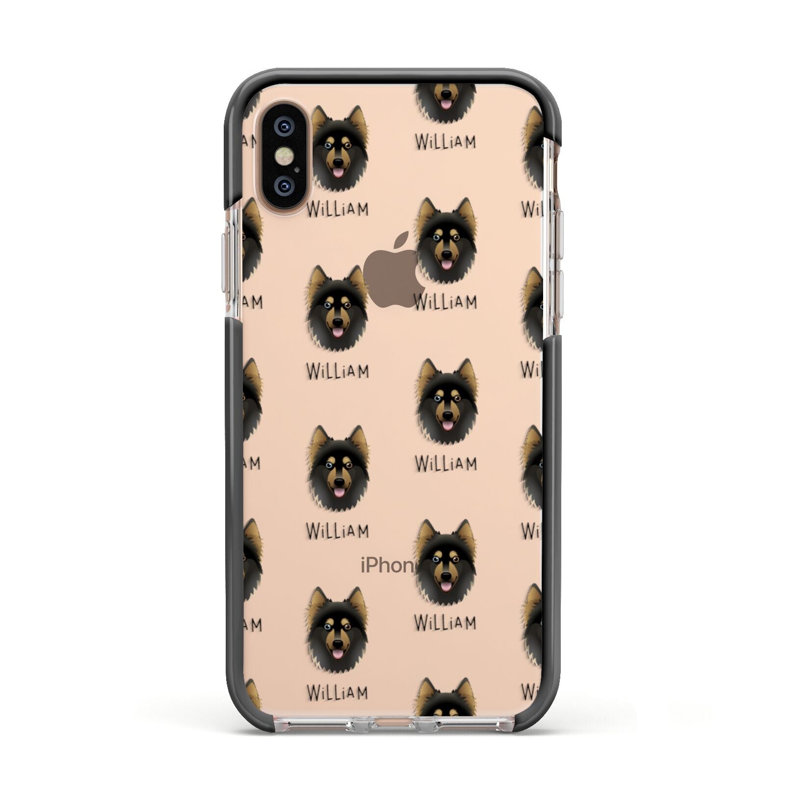 Gerberian Shepsky Icon with Name Apple iPhone Xs Impact Case Black Edge on Gold Phone