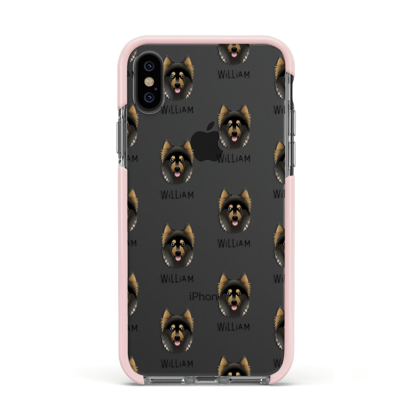 Gerberian Shepsky Icon with Name Apple iPhone Xs Impact Case Pink Edge on Black Phone