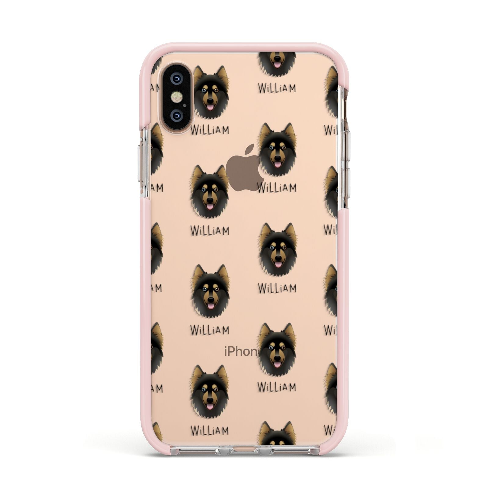 Gerberian Shepsky Icon with Name Apple iPhone Xs Impact Case Pink Edge on Gold Phone