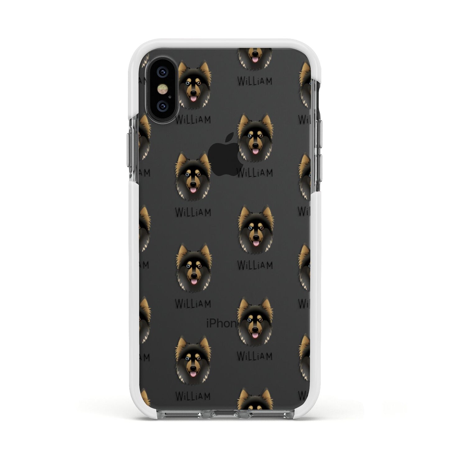 Gerberian Shepsky Icon with Name Apple iPhone Xs Impact Case White Edge on Black Phone