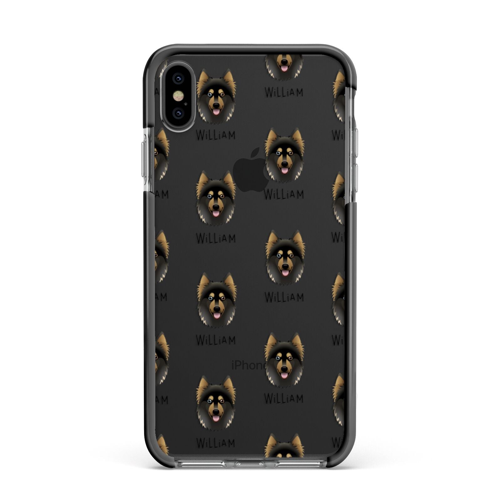 Gerberian Shepsky Icon with Name Apple iPhone Xs Max Impact Case Black Edge on Black Phone