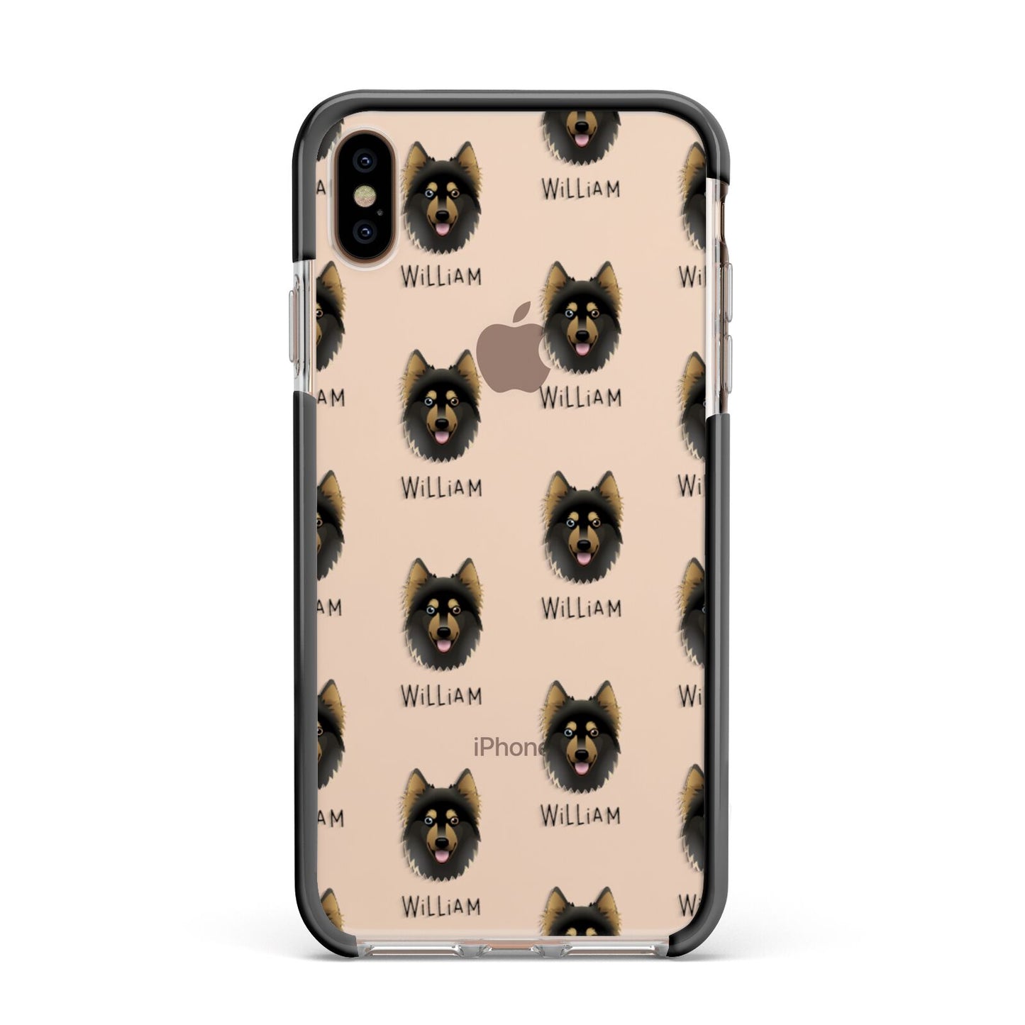 Gerberian Shepsky Icon with Name Apple iPhone Xs Max Impact Case Black Edge on Gold Phone