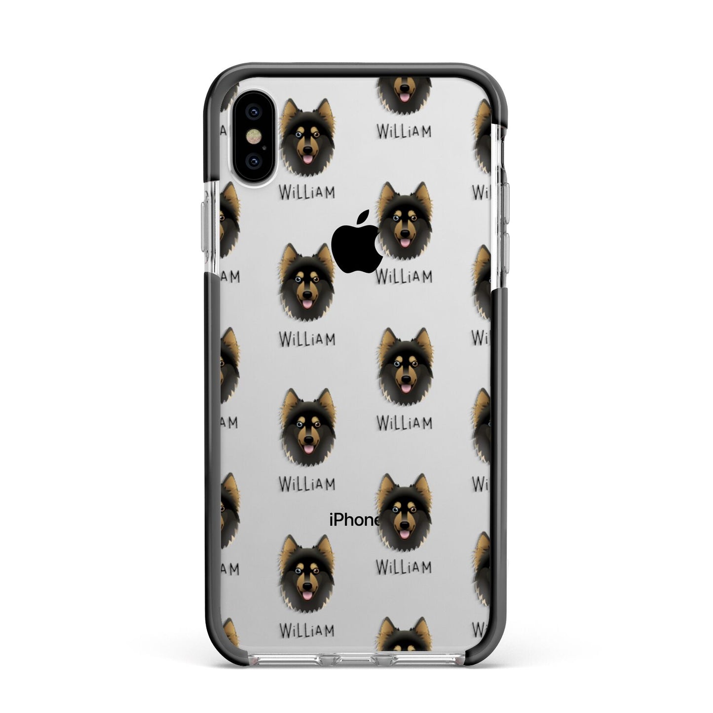 Gerberian Shepsky Icon with Name Apple iPhone Xs Max Impact Case Black Edge on Silver Phone