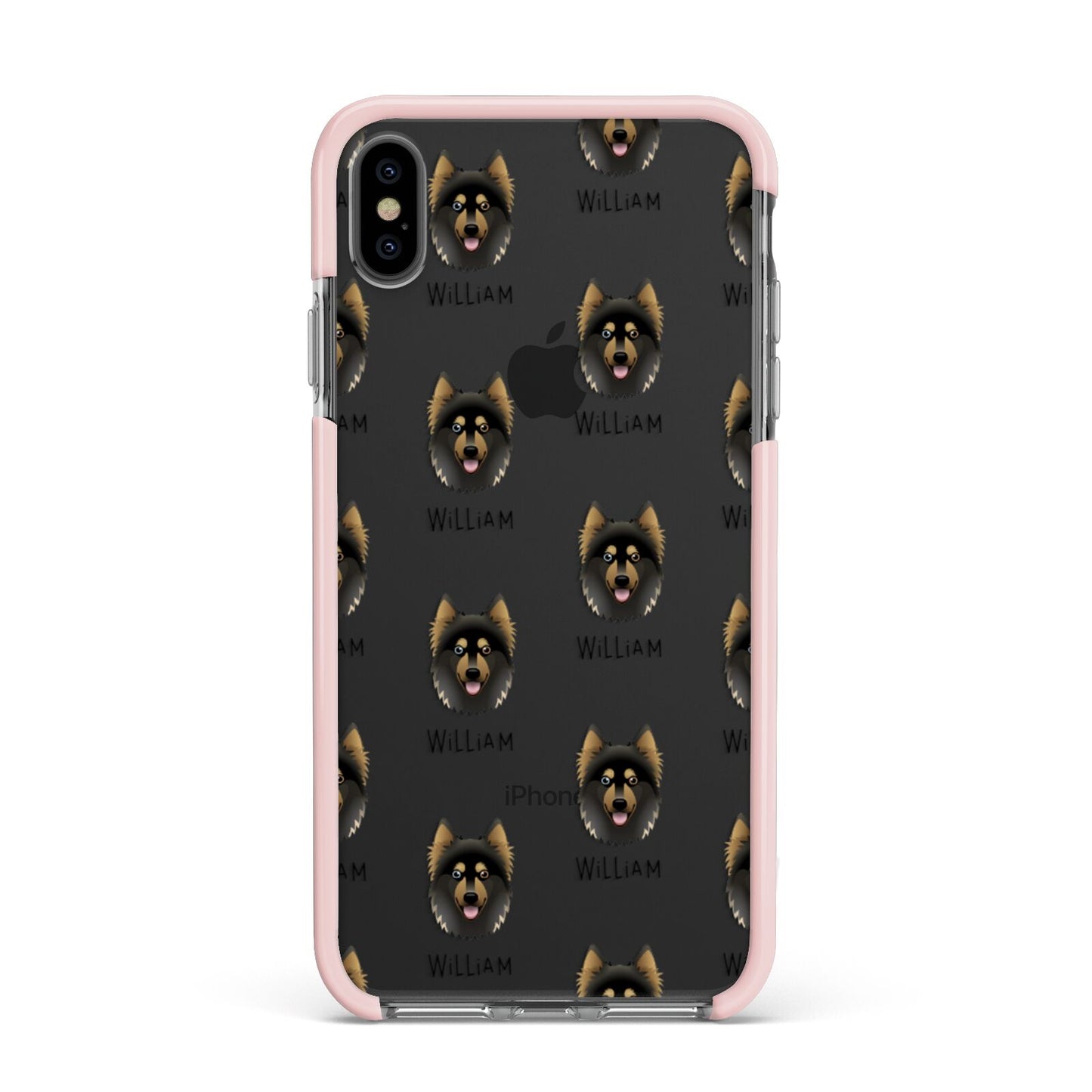 Gerberian Shepsky Icon with Name Apple iPhone Xs Max Impact Case Pink Edge on Black Phone