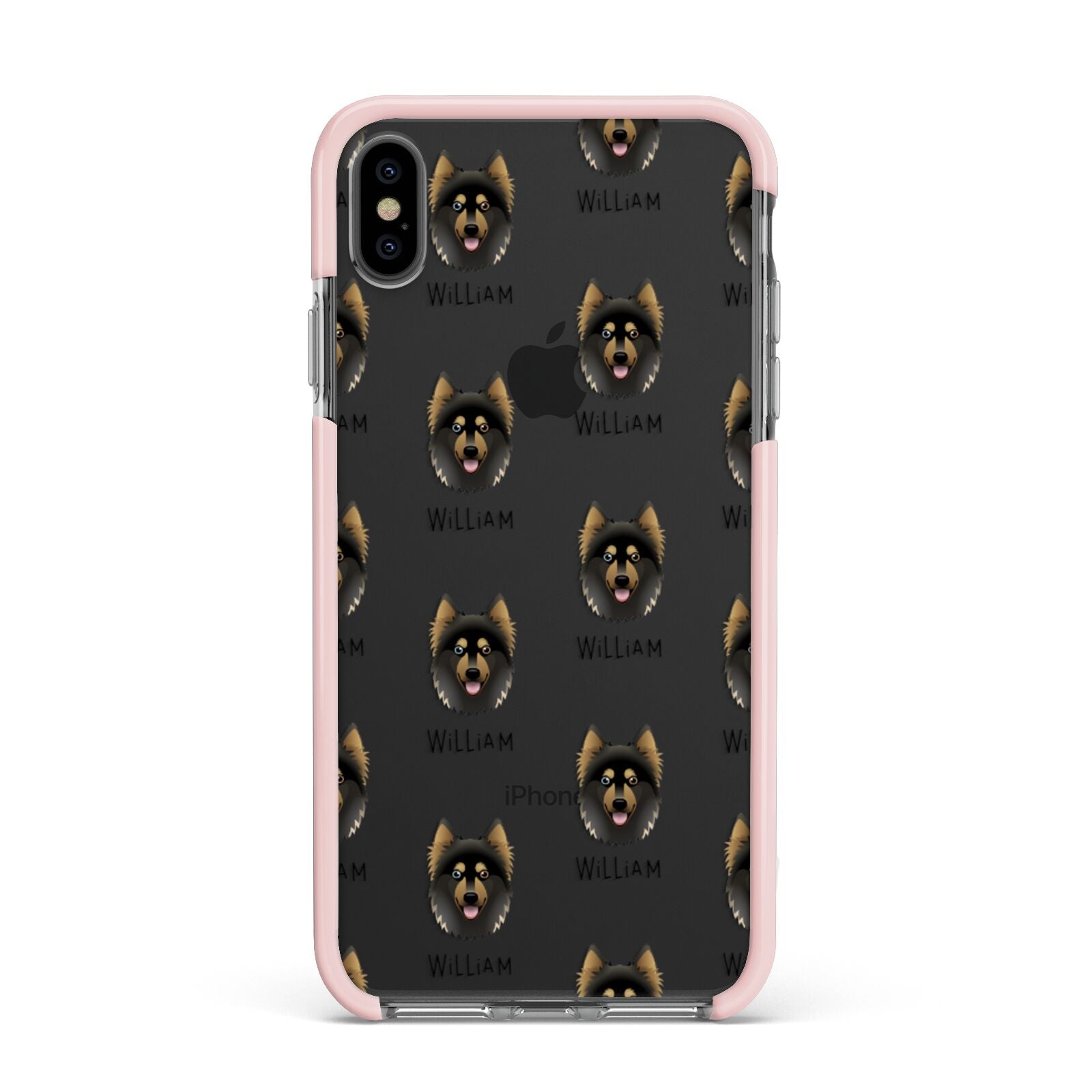 Gerberian Shepsky Icon with Name Apple iPhone Xs Max Impact Case Pink Edge on Black Phone