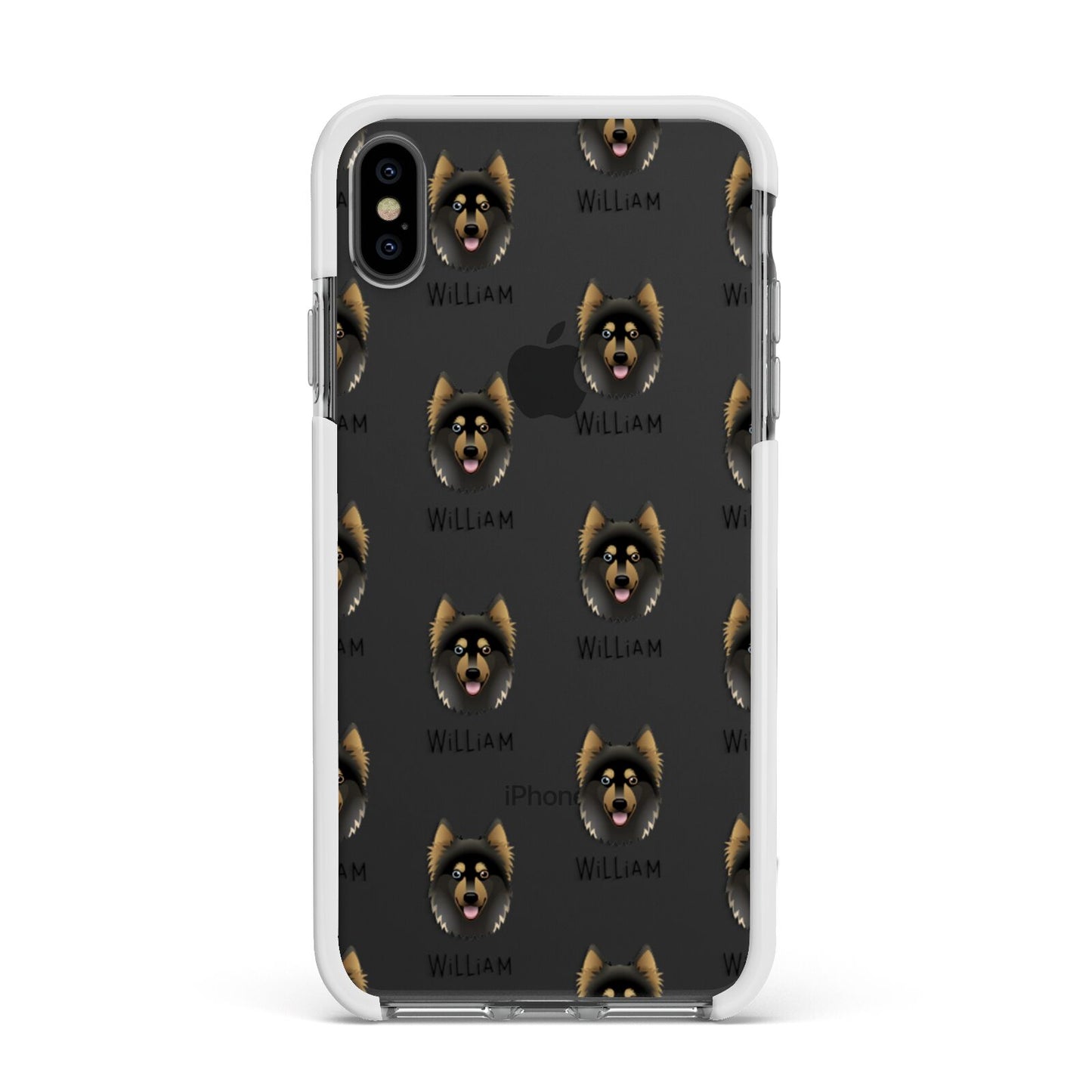 Gerberian Shepsky Icon with Name Apple iPhone Xs Max Impact Case White Edge on Black Phone