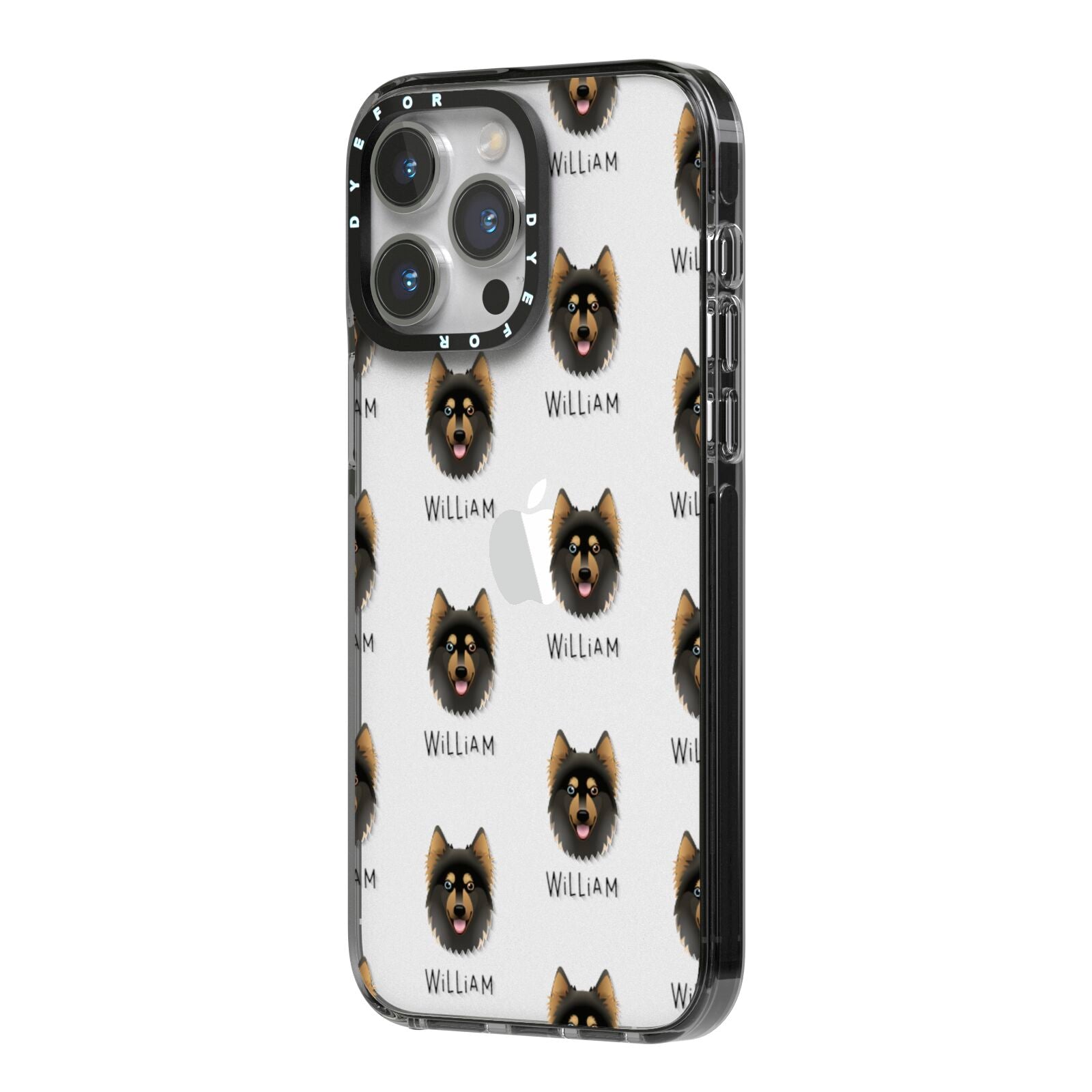 Gerberian Shepsky Icon with Name iPhone 14 Pro Max Black Impact Case Side Angle on Silver phone