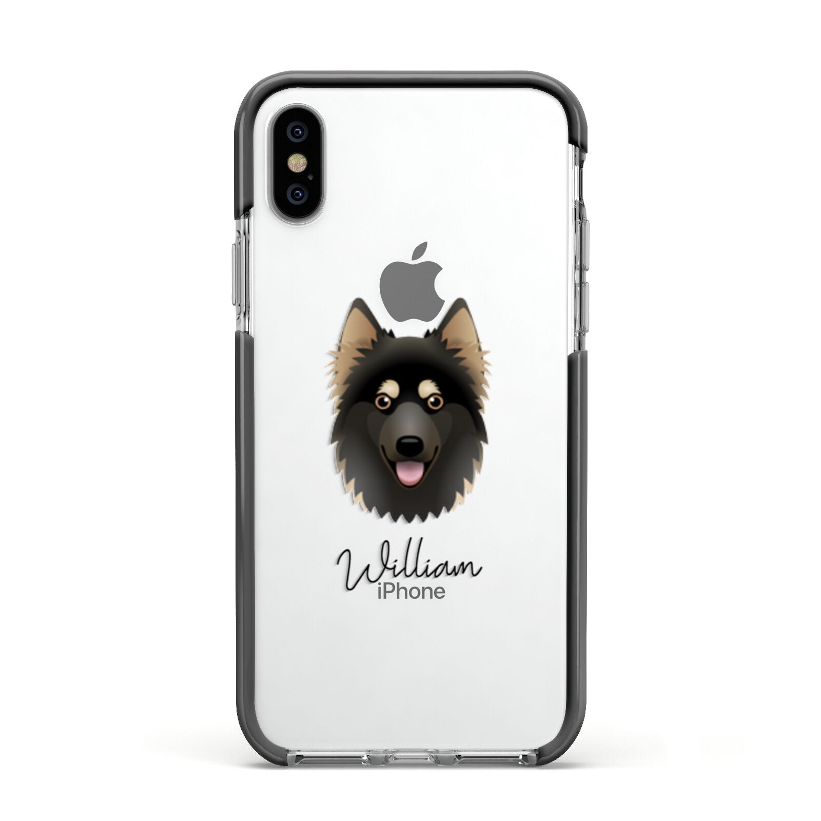 Gerberian Shepsky Personalised Apple iPhone Xs Impact Case Black Edge on Silver Phone