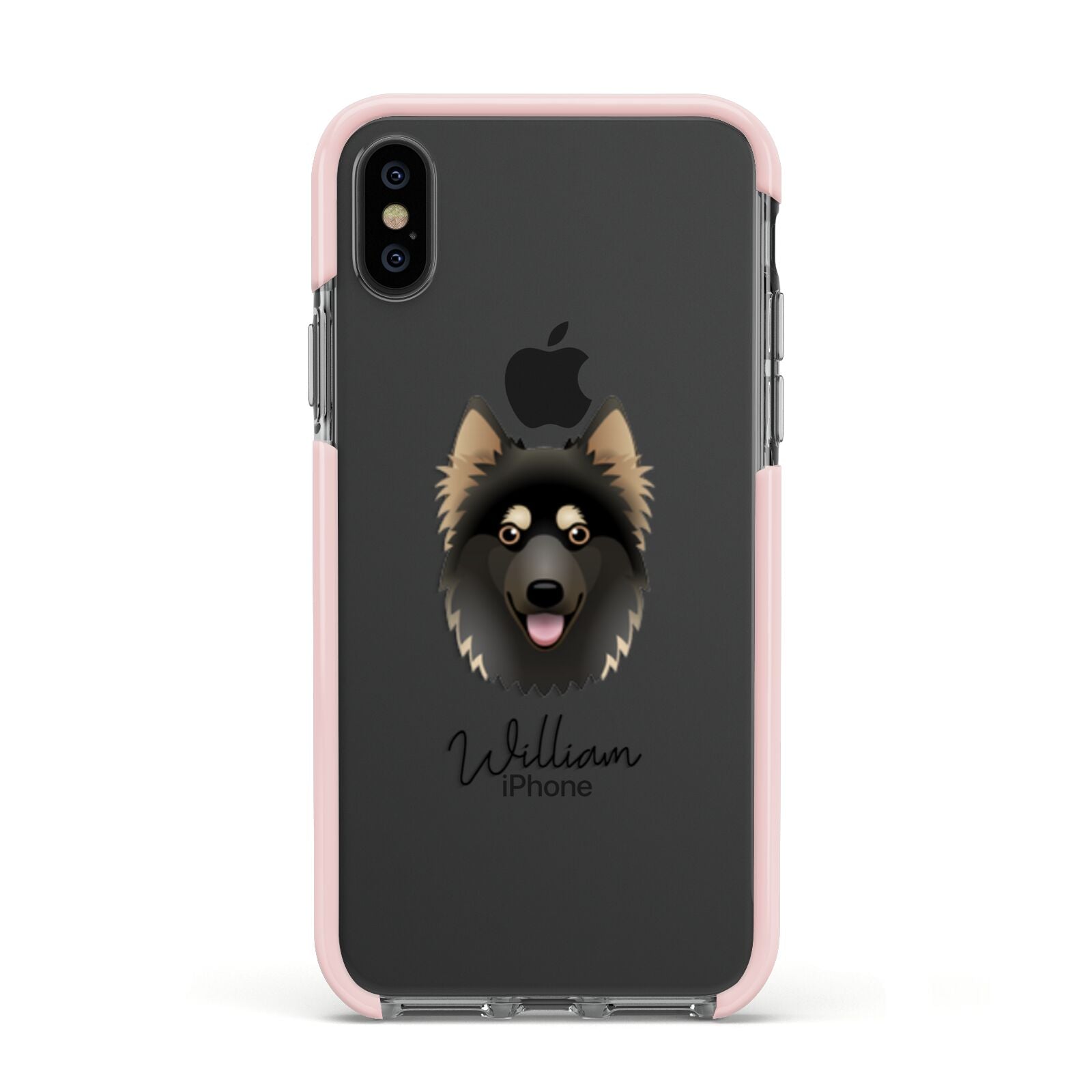 Gerberian Shepsky Personalised Apple iPhone Xs Impact Case Pink Edge on Black Phone