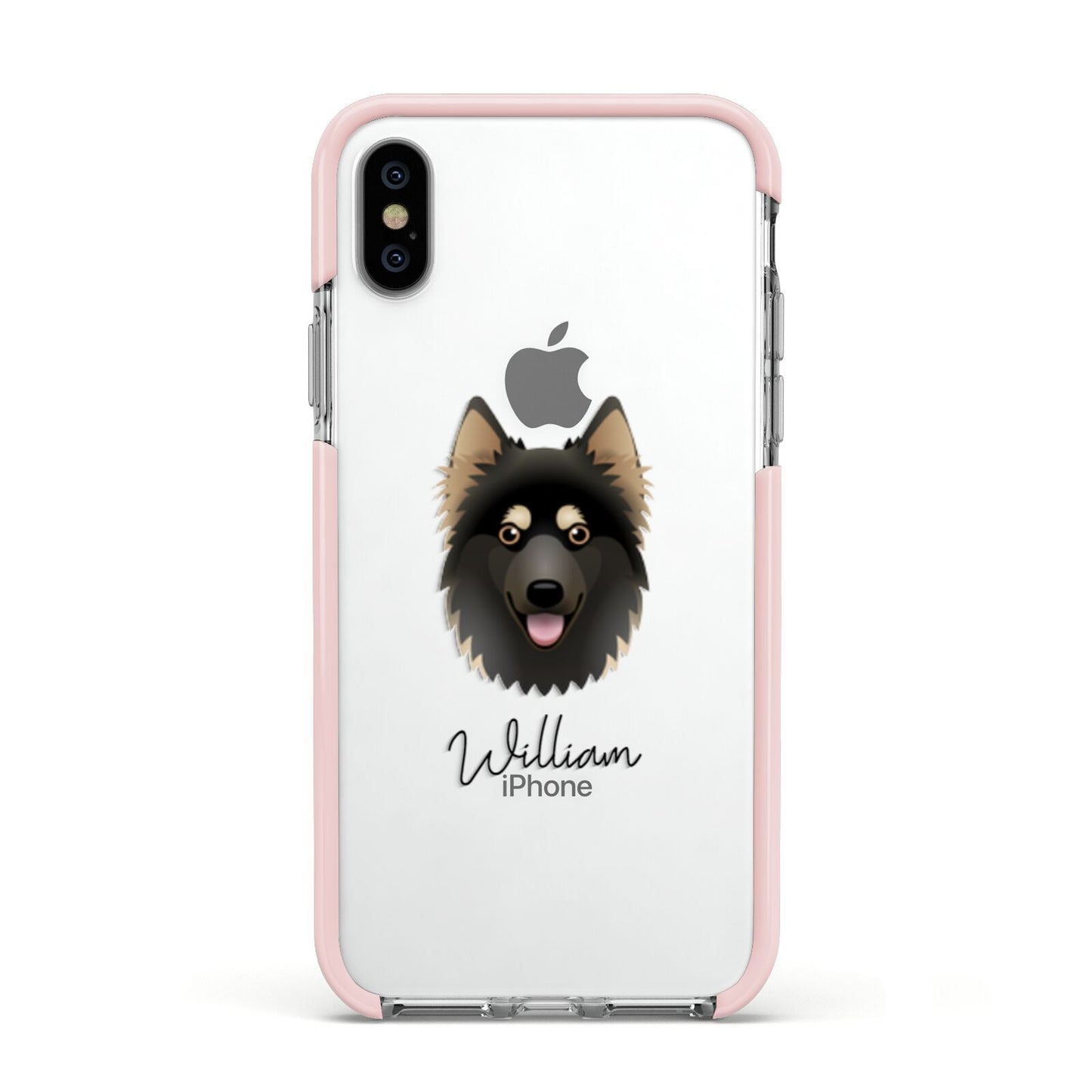 Gerberian Shepsky Personalised Apple iPhone Xs Impact Case Pink Edge on Silver Phone