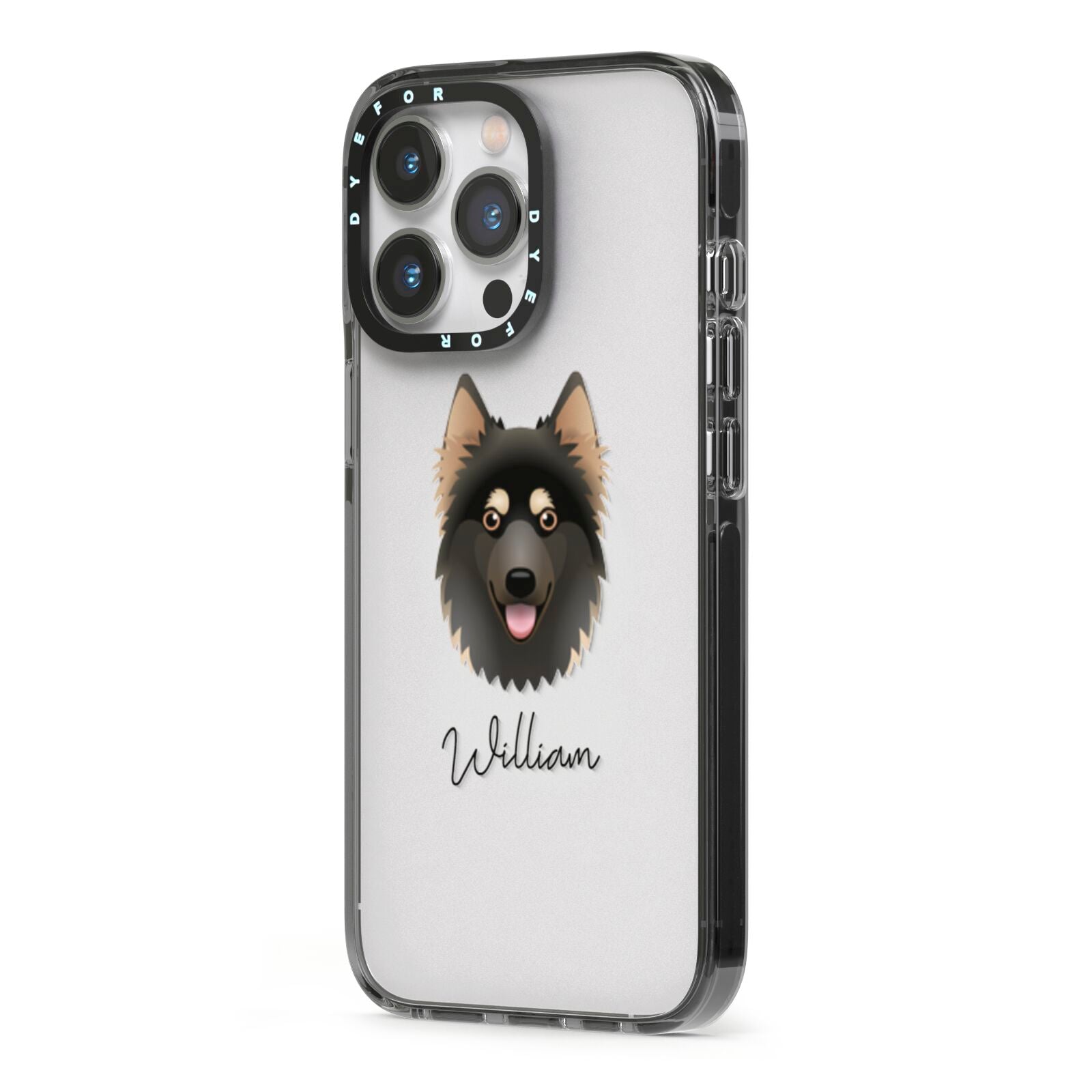 Gerberian Shepsky Personalised iPhone 13 Pro Black Impact Case Side Angle on Silver phone