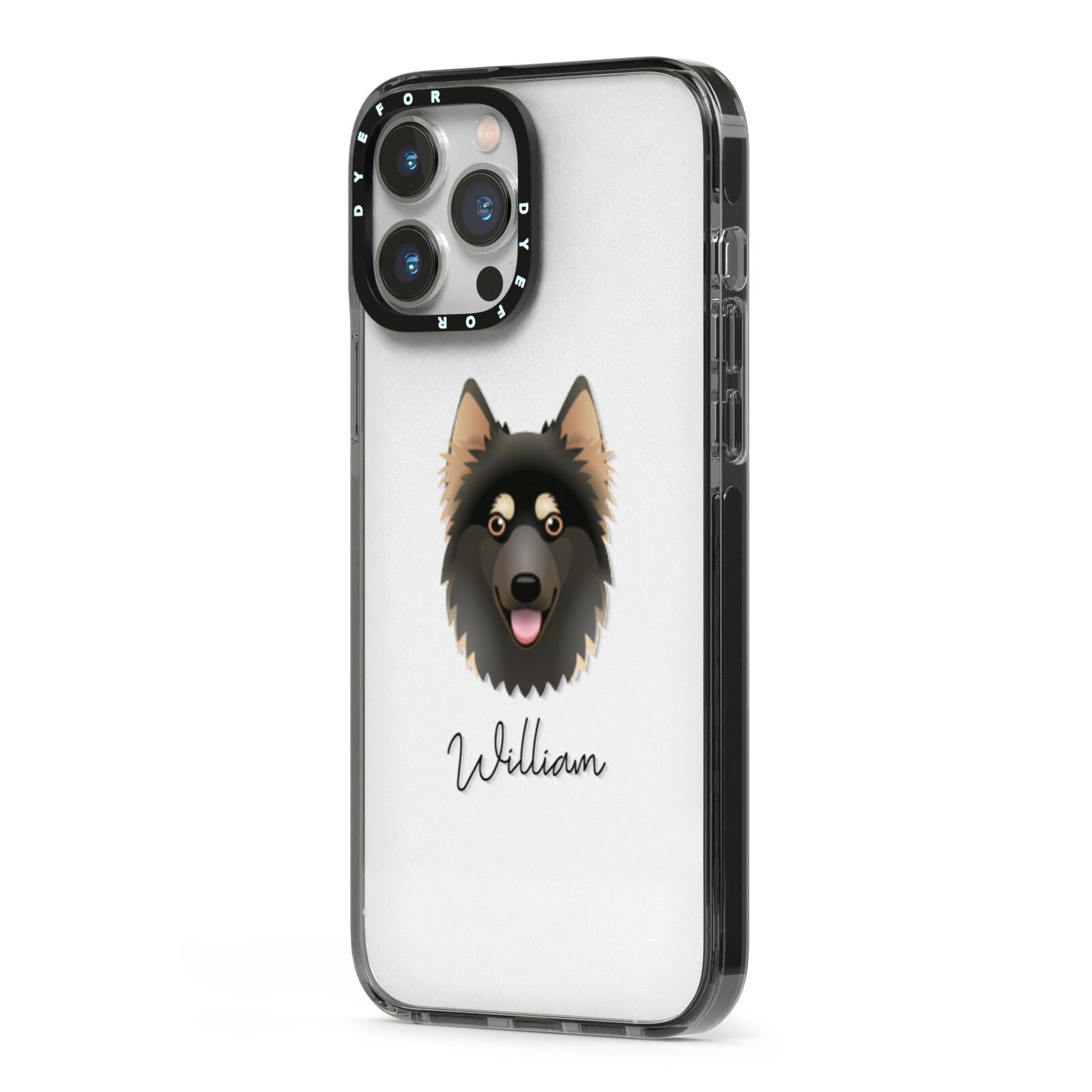 Gerberian Shepsky Personalised iPhone 13 Pro Max Black Impact Case Side Angle on Silver phone