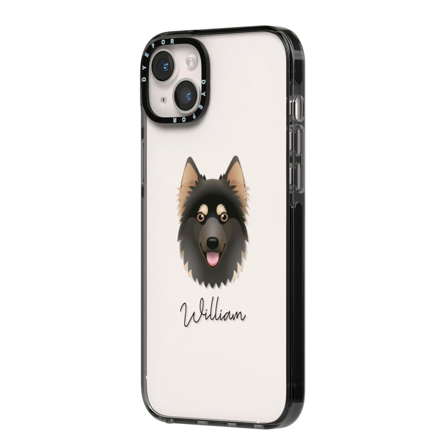 Gerberian Shepsky Personalised iPhone 14 Plus Black Impact Case Side Angle on Silver phone